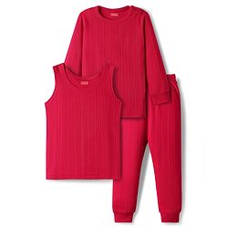 Babyhug Cotton Full Sleeves Solid Color Thermal Vests & Pant Set - Red