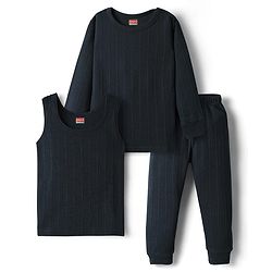 Babyhug Knit Full Sleeves Solid Thermal Inner Wear Set - Navy Blue