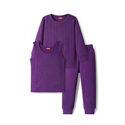 Babyhug Cotton Knit Full Sleeves Solid Color Thermal Vests & Pant Set - Purple