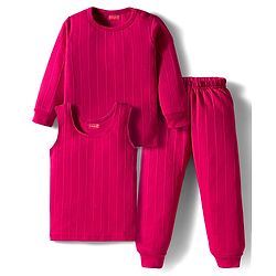 Babyhug Knit Full Sleeves Solid Pullover Thermal Set with Vest - Dark Pink