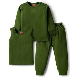Babyhug Knit Full Sleeves Solid Color Pullover Thermal Inner Wear Set - Olive Green