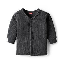 Babyhug Knit Full Sleeves Solid Front Open Thermal Set - Charcoal Grey