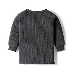 Babyhug Knit Full Sleeves Solid Front Open Thermal Set - Charcoal Grey
