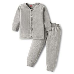 Babyhug Knit Full Sleeves Solid Front Open Thermal Set - Light Grey