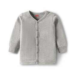 Babyhug Knit Full Sleeves Solid Front Open Thermal Set - Light Grey