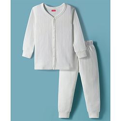 Babyhug Knit Full Sleeves Solid Colour Thermal Inner Wear Set - Off White