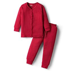 Babyhug Knit Full Sleeves Solid Color Thermal Vest & Pant Set - Red