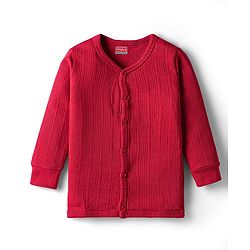 Babyhug Knit Full Sleeves Solid Color Thermal Vest & Pant Set - Red