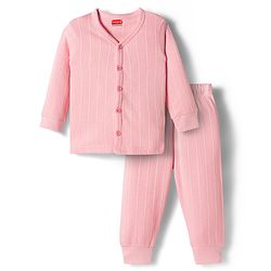 Babyhug Knit Full Sleeves Solid Front Open Thermal Set - Pink