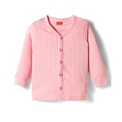 Babyhug Knit Full Sleeves Solid Front Open Thermal Set - Pink