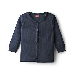Babyhug Knit Full Sleeves Solid Color Front Open Thermal Vest & Pant Set - Navy Blue