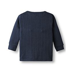 Babyhug Knit Full Sleeves Solid Color Front Open Thermal Vest & Pant Set - Navy Blue