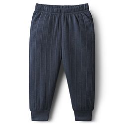 Babyhug Knit Full Sleeves Solid Color Front Open Thermal Vest & Pant Set - Navy Blue