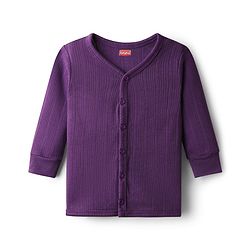 Babyhug Knit Full Sleeves Solid Color Front Open Thermal Vest & Pant Set - Purple