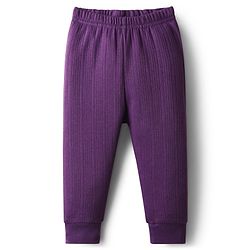 Babyhug Knit Full Sleeves Solid Color Front Open Thermal Vest & Pant Set - Purple