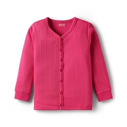 Babyhug Cotton Knit Full Sleeves Solid Coloured Front Open Thermal Inner Wear Set - Dark Pink