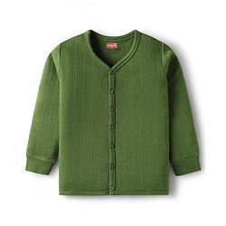 Babyhug Knit Full Sleeves Solid Front Open Thermal Set - Olive Green