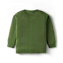 Babyhug Knit Full Sleeves Solid Front Open Thermal Set - Olive Green