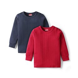 Babyhug Full Sleeves Solid Color Thermal Vest Pack of 2 - Red & Navy Blue