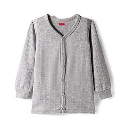 Babyhug Cotton Knit Full Sleeves Front Open Solid Colour Thermal Vest - Light Grey