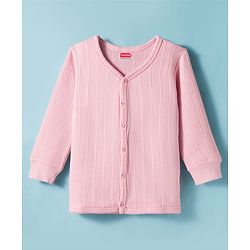 Babyhug Knit Full Sleeves Front Open Solid Color Thermal Inner Wear Vest - Pink