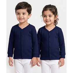 Babyhug Cotton Knit Full Sleeves Solid Colour Thermal Vest - Navy Blue