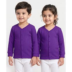 Babyhug Cotton Knit Full Sleeves Front Open Solid Colour Thermal Vest - Purple