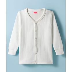 Babyhug Knit Full Sleeves Solid Color Thermal Inner Wear Front Open Vest - Off White