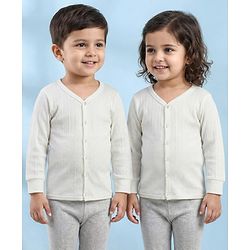 Babyhug Knit Full Sleeves Solid Color Thermal Inner Wear Front Open Vest - Off White