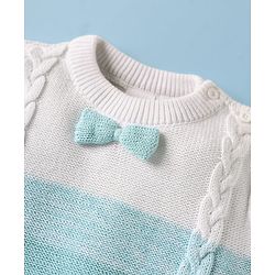Babyhug Sweater Knit Full Sleeves Winter Wear Romper With Cable Knit Design & Bow Applique - Light Blue