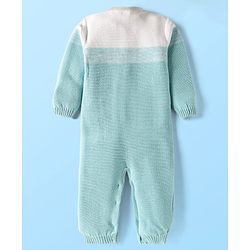 Babyhug Sweater Knit Full Sleeves Winter Wear Romper With Cable Knit Design & Bow Applique - Light Blue