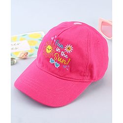 Babyhug Cotton Woven Cap With Text Embriodery Pink - Diameter 16 cm