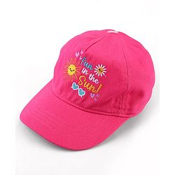 Babyhug Cotton Woven Cap With Text Embriodery Pink - Diameter 16 cm