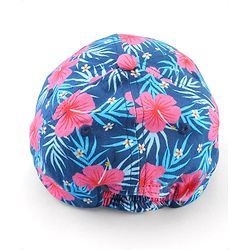 Babyhug Cotton Woven Cap With Floral Print Navy Blue - Diameter 15 cm