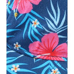 Babyhug Cotton Woven Cap With Floral Print Navy Blue - Diameter 15 cm
