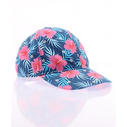 Babyhug 100% Cotton Woven Cap With Floral Print Navy Blue - Diameter 17 cm