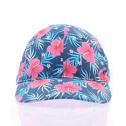Babyhug 100% Cotton Woven Cap With Floral Print Navy Blue - Diameter 17 cm