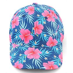 Babyhug Cotton Woven Cap With Floral Print Navy Blue - Diameter 15 cm