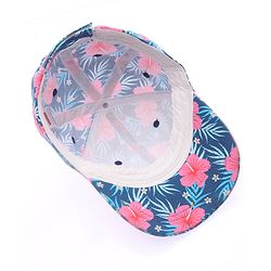 Babyhug 100% Cotton Woven Cap With Floral Print Navy Blue - Diameter 17 cm