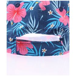 Babyhug 100% Cotton Woven Cap With Floral Print Navy Blue - Diameter 17 cm