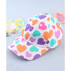 Babyhug Cotton Woven Cap With Heart Print White - Diameter 17 cm