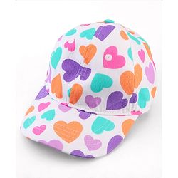 Babyhug Cotton Woven Cap With Heart Print White - Diameter 17 cm