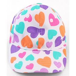 Babyhug Cotton Woven Cap With Heart Print White - Diameter 17 cm