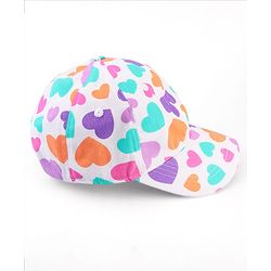 Babyhug Cotton Woven Cap With Heart Print White - Diameter 17 cm