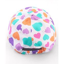 Babyhug Cotton Woven Cap With Heart Print White - Diameter 17 cm