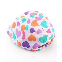 Babyhug Cotton Woven Cap With Heart Print White - Diameter 17 cm
