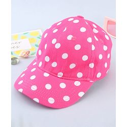 Babyhug Cotton Woven Cap With Polka Dot Print Pink - Diameter 17 cm