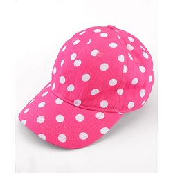 Babyhug Cotton Woven Cap With Polka Dot Print Pink - Diameter 17 cm