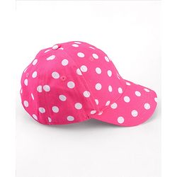 Babyhug Cotton Woven Cap With Polka Dot Print Pink - Diameter 17 cm