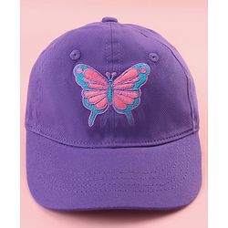 Babyhug Cotton Woven Cap With Butterfly Print Purple - Diameter 16